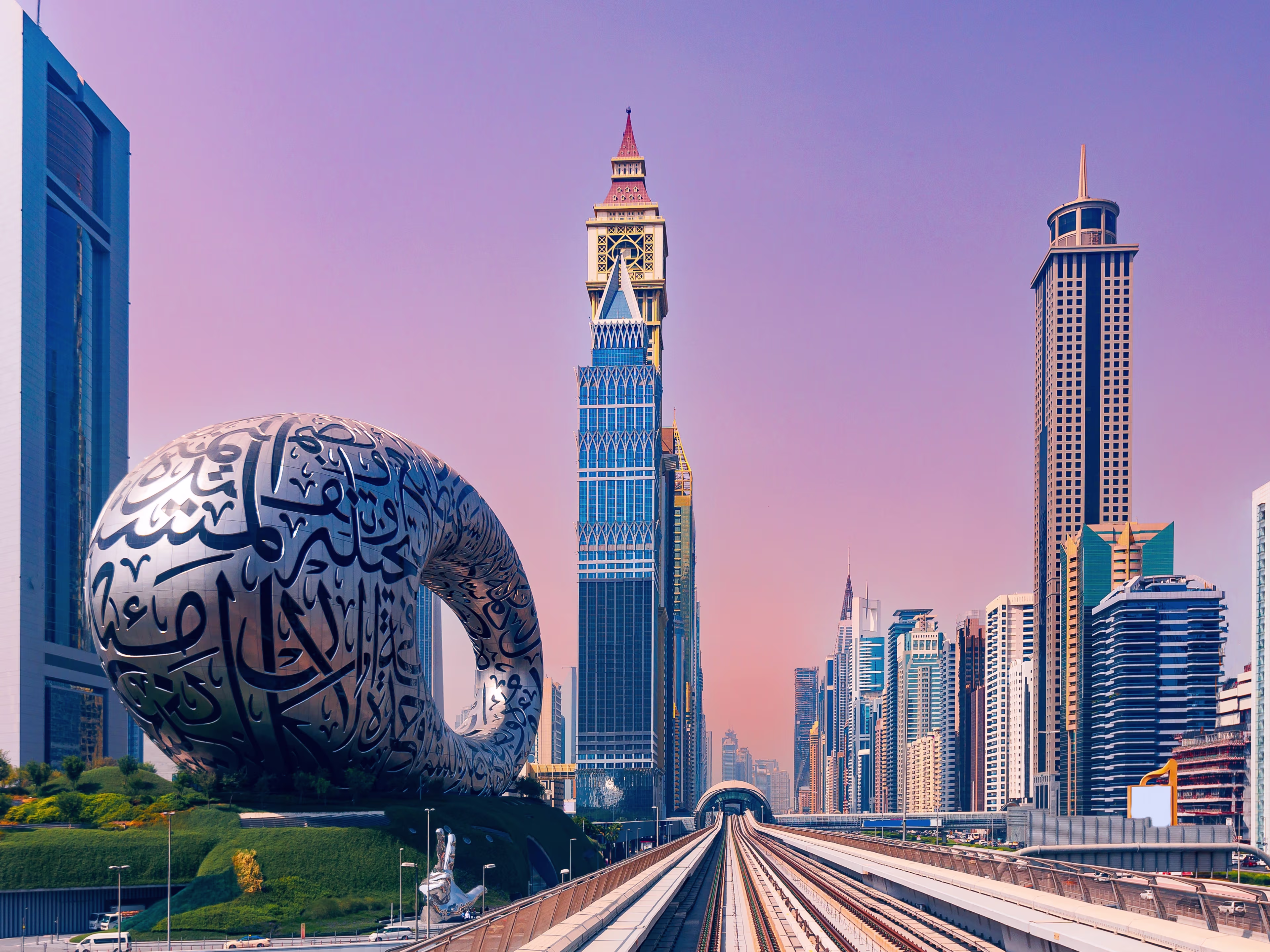 Dubai skyline at night, representing the city's social and hospitality economy.